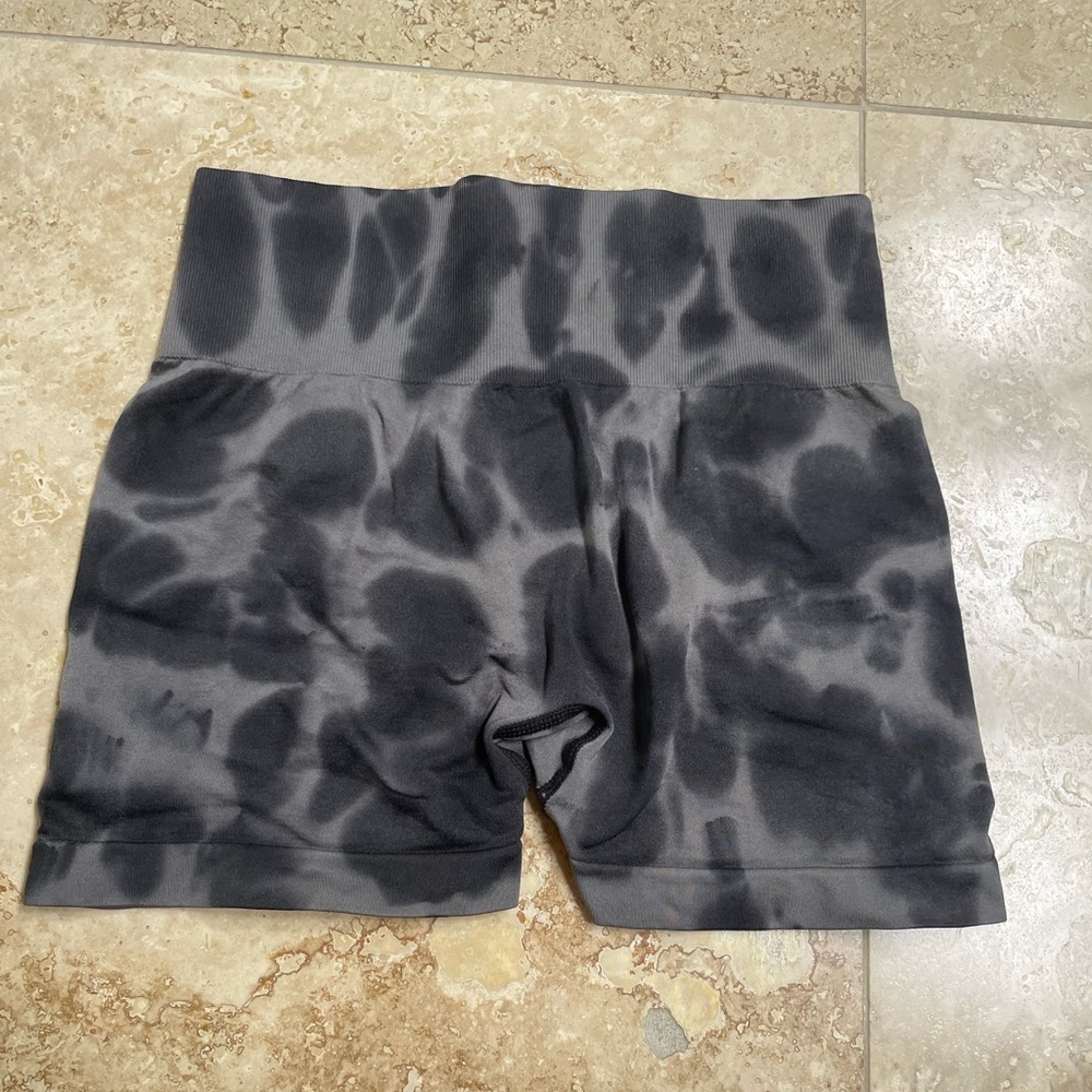 Gray Tie-Dye High-Waisted Shorts